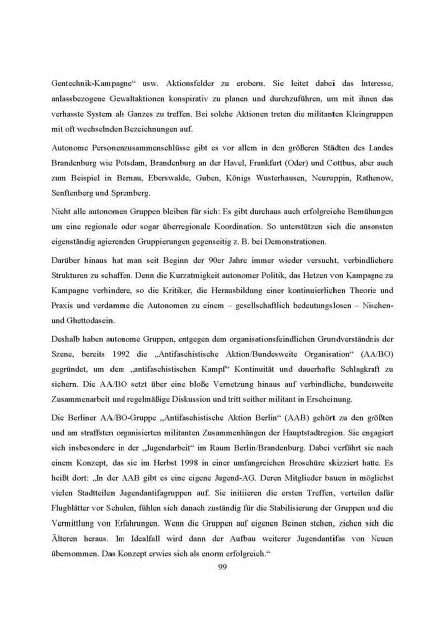 Seite 99 des Verfassungsschutzbericht 2000 Brandenburg