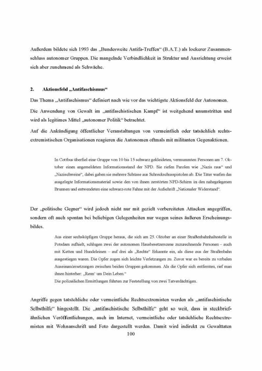 Seite 100 des Verfassungsschutzbericht 2000 Brandenburg