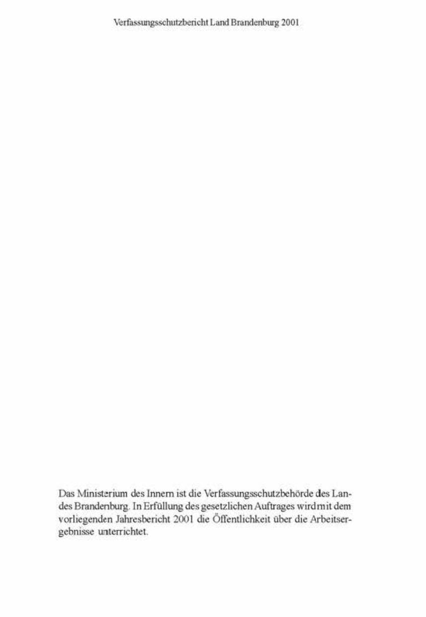 Seite 2 des Verfassungsschutzbericht 2001 Brandenburg