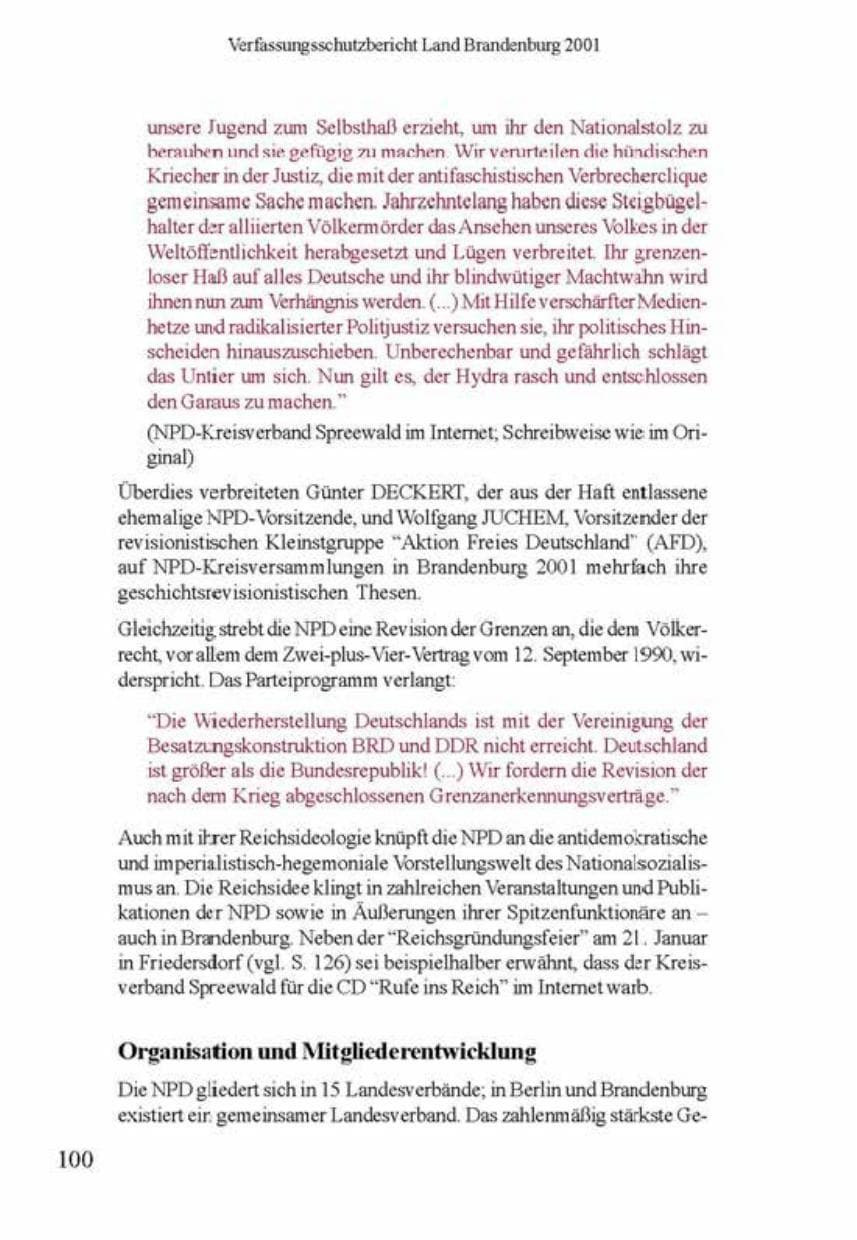 Seite 104 des Verfassungsschutzbericht 2001 Brandenburg