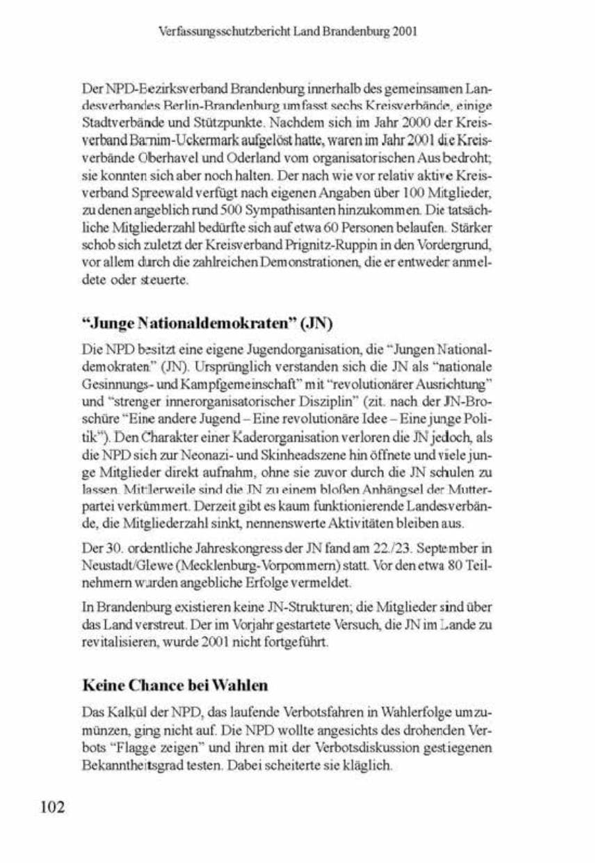 Seite 106 des Verfassungsschutzbericht 2001 Brandenburg