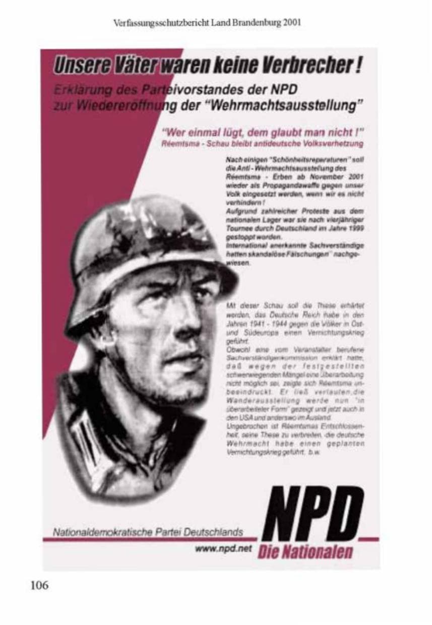 Seite 110 des Verfassungsschutzbericht 2001 Brandenburg