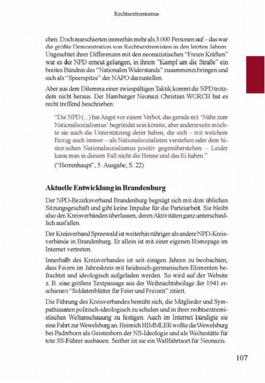 Seite 111 des Verfassungsschutzbericht 2001 Brandenburg