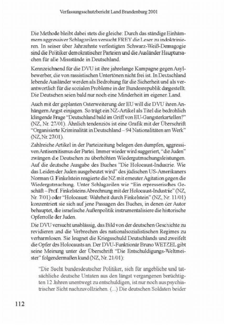 Seite 116 des Verfassungsschutzbericht 2001 Brandenburg