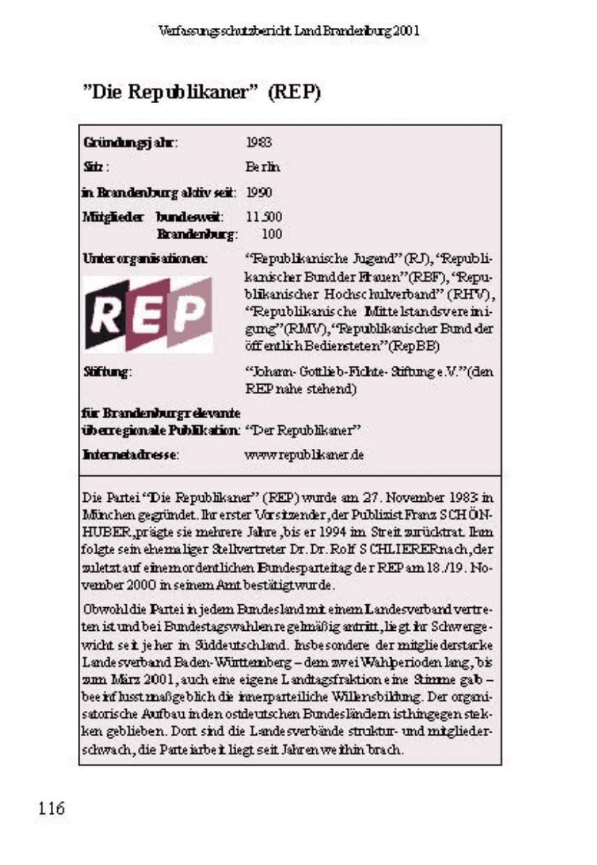Seite 120 des Verfassungsschutzbericht 2001 Brandenburg