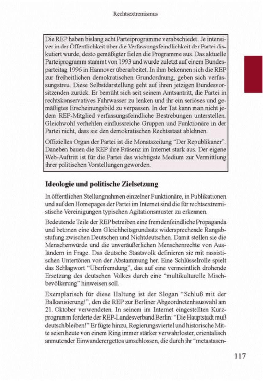 Seite 121 des Verfassungsschutzbericht 2001 Brandenburg