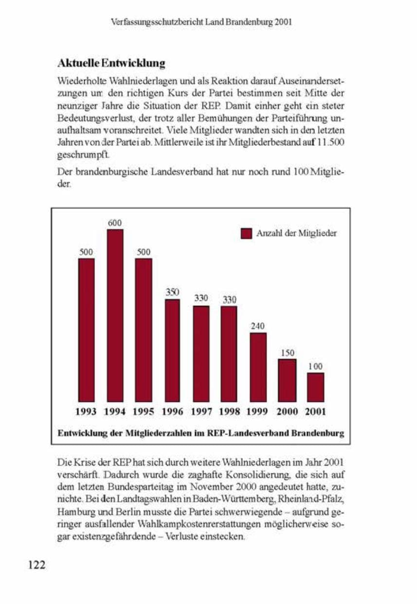 Seite 126 des Verfassungsschutzbericht 2001 Brandenburg