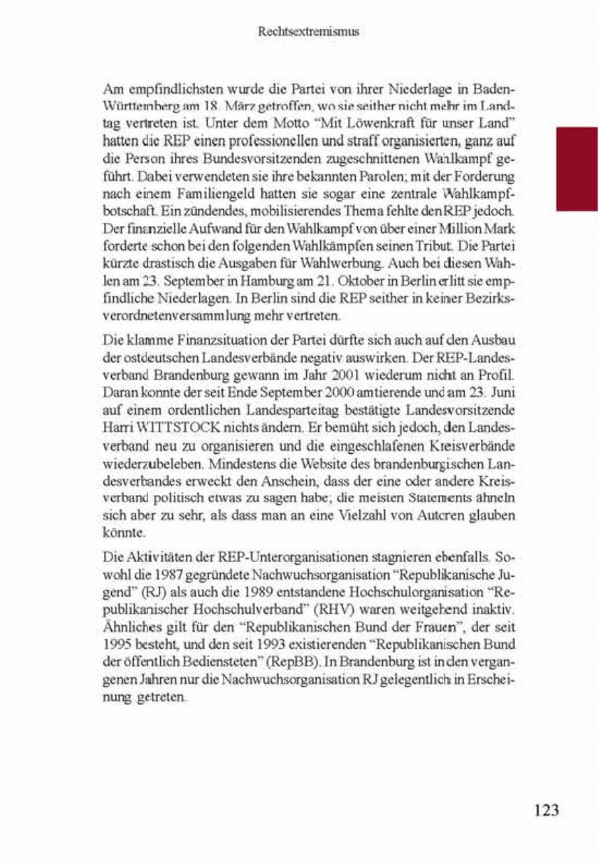 Seite 127 des Verfassungsschutzbericht 2001 Brandenburg