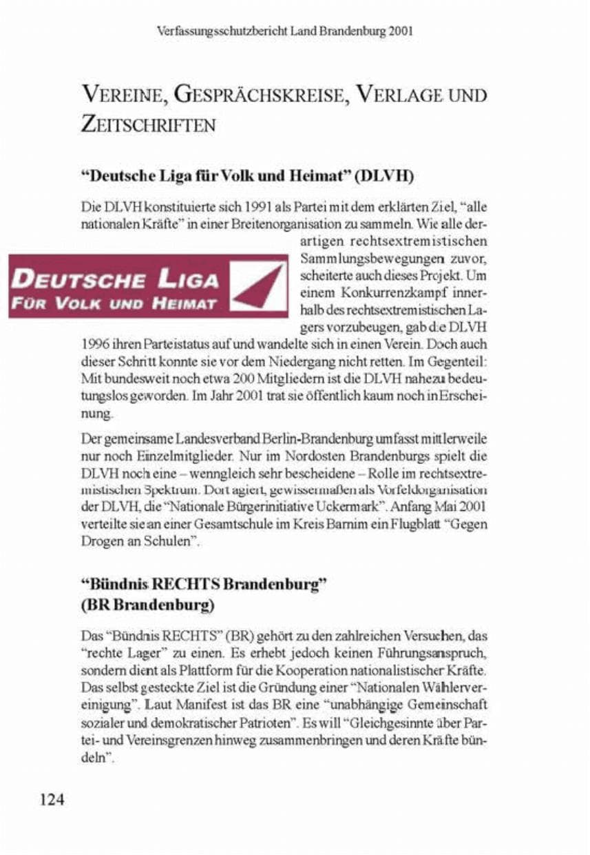 Seite 128 des Verfassungsschutzbericht 2001 Brandenburg