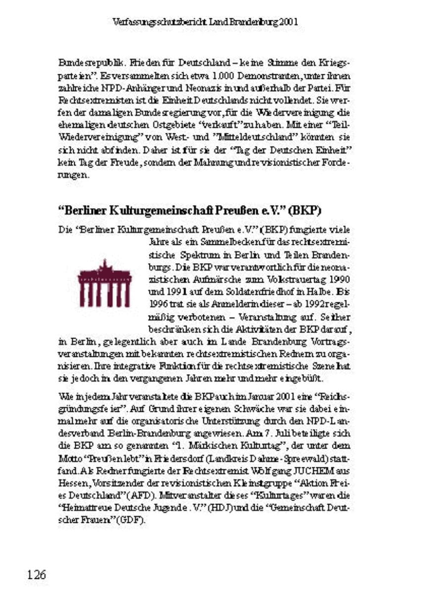 Seite 130 des Verfassungsschutzbericht 2001 Brandenburg
