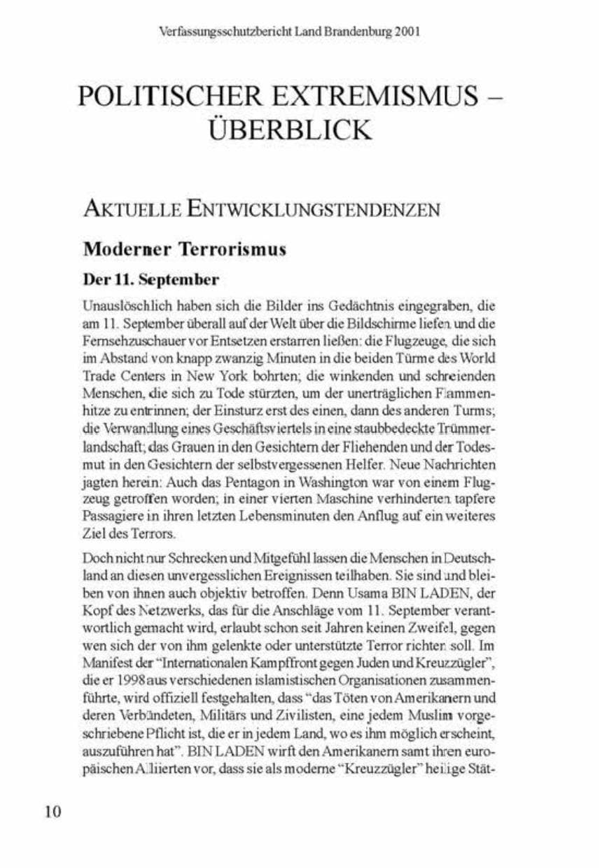 Seite 14 des Verfassungsschutzbericht 2001 Brandenburg