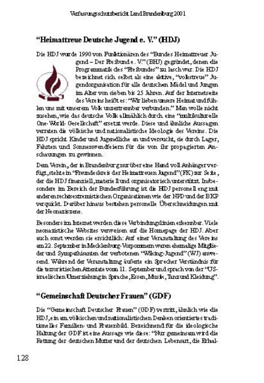 Seite 132 des Verfassungsschutzbericht 2001 Brandenburg