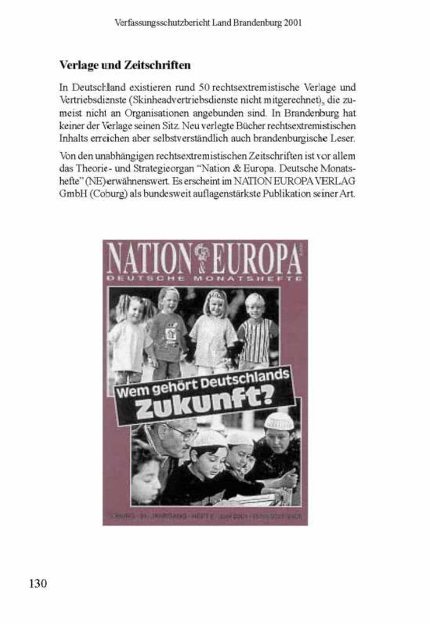 Seite 134 des Verfassungsschutzbericht 2001 Brandenburg