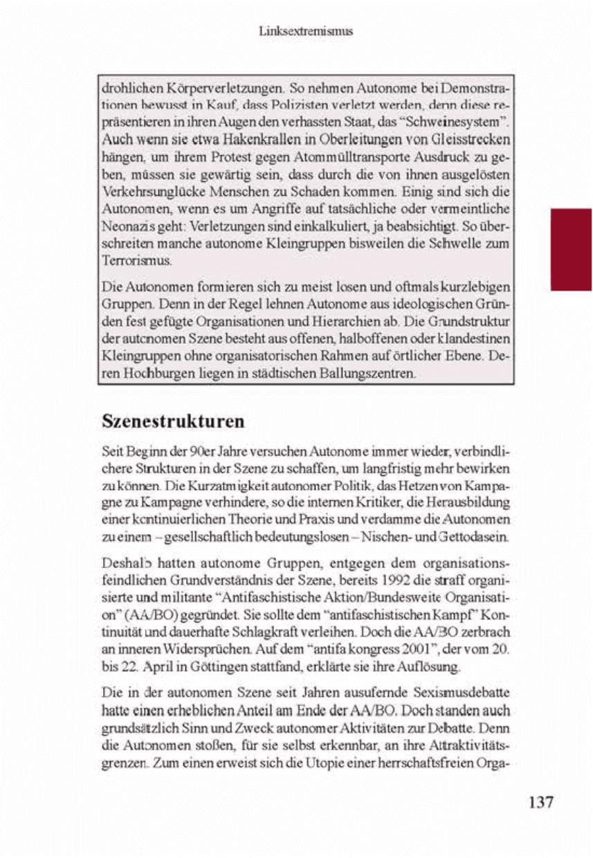 Seite 141 des Verfassungsschutzbericht 2001 Brandenburg