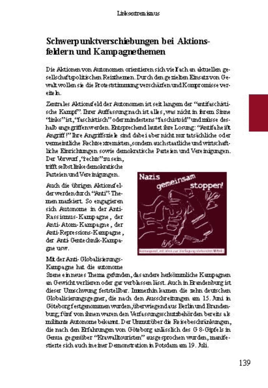 Seite 143 des Verfassungsschutzbericht 2001 Brandenburg
