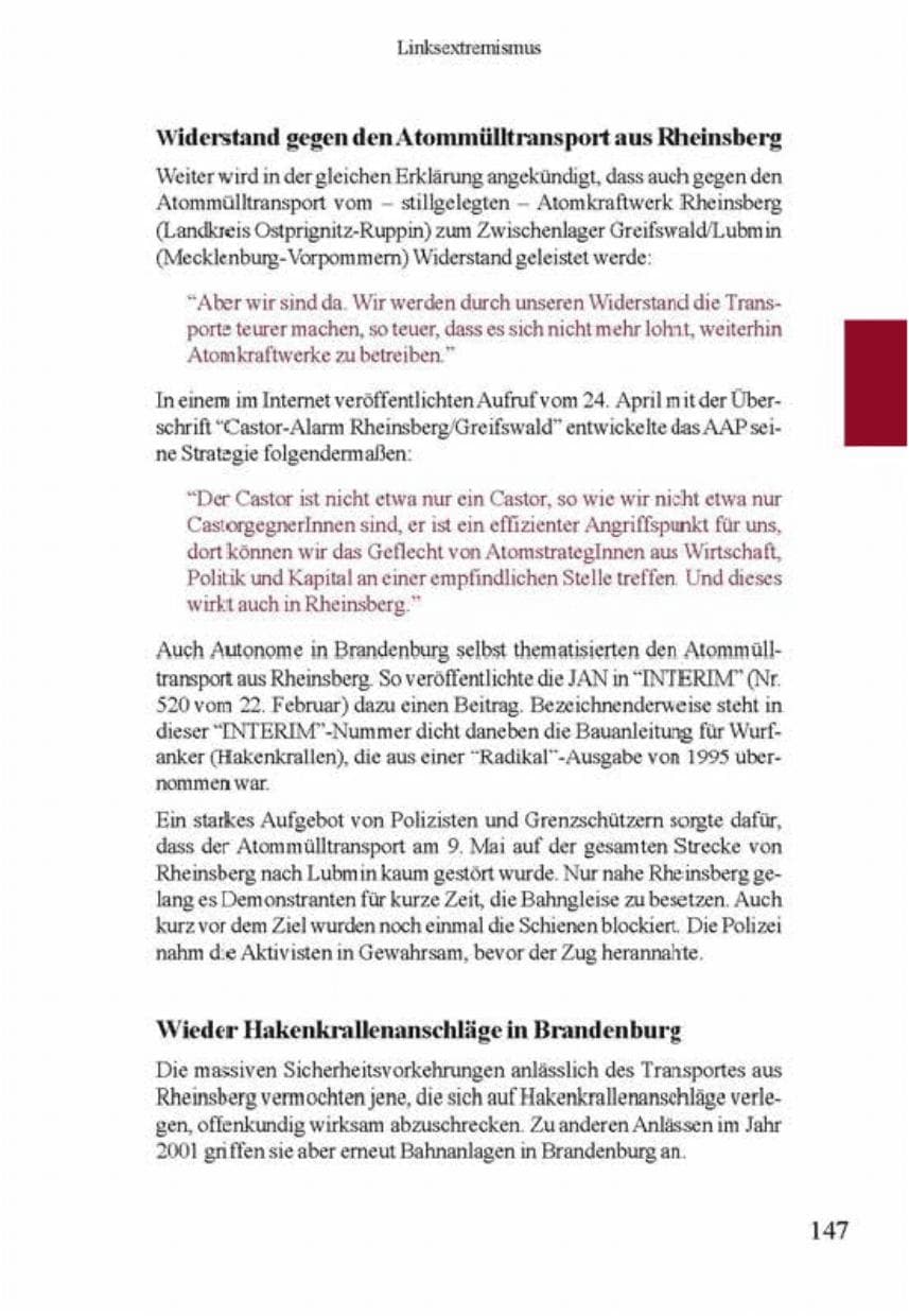 Seite 151 des Verfassungsschutzbericht 2001 Brandenburg