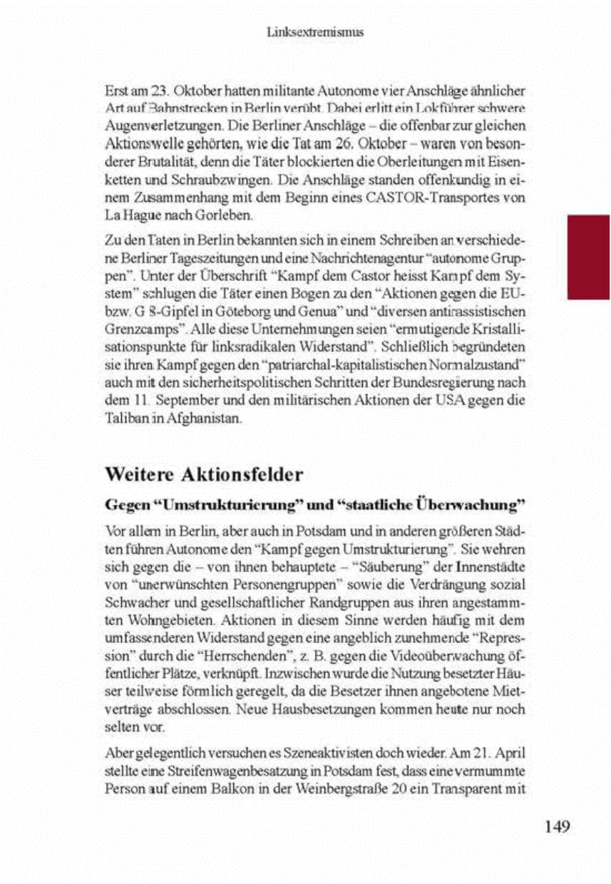 Seite 153 des Verfassungsschutzbericht 2001 Brandenburg