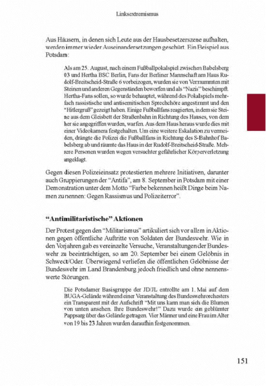 Seite 155 des Verfassungsschutzbericht 2001 Brandenburg