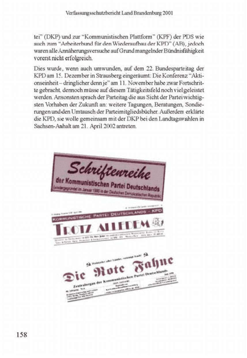 Seite 162 des Verfassungsschutzbericht 2001 Brandenburg