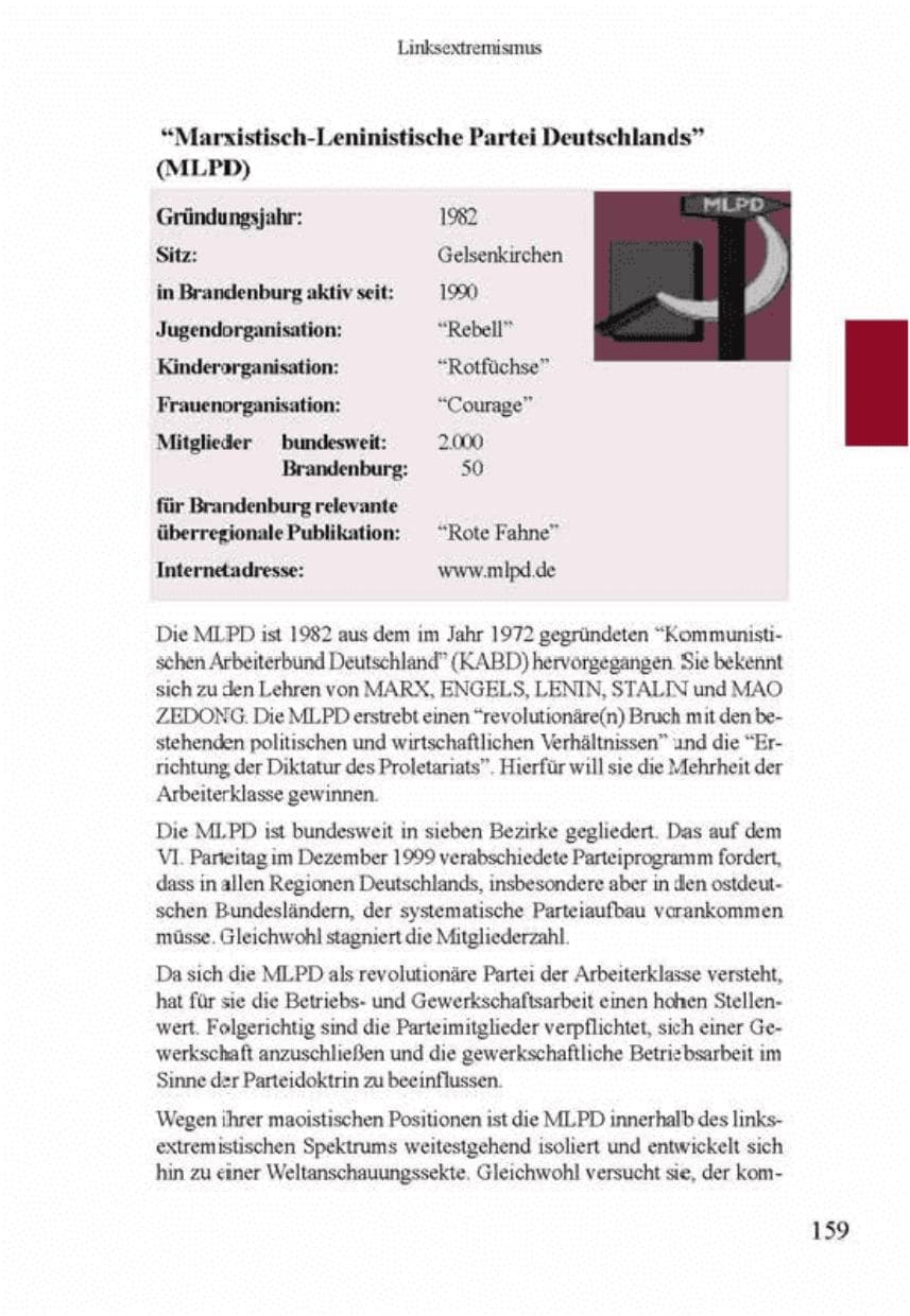 Seite 163 des Verfassungsschutzbericht 2001 Brandenburg