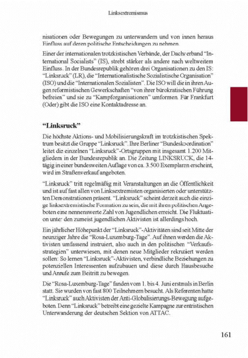 Seite 165 des Verfassungsschutzbericht 2001 Brandenburg