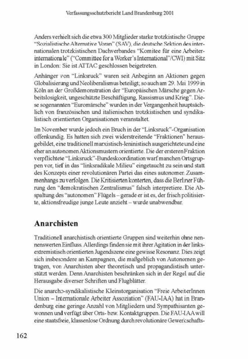 Seite 166 des Verfassungsschutzbericht 2001 Brandenburg