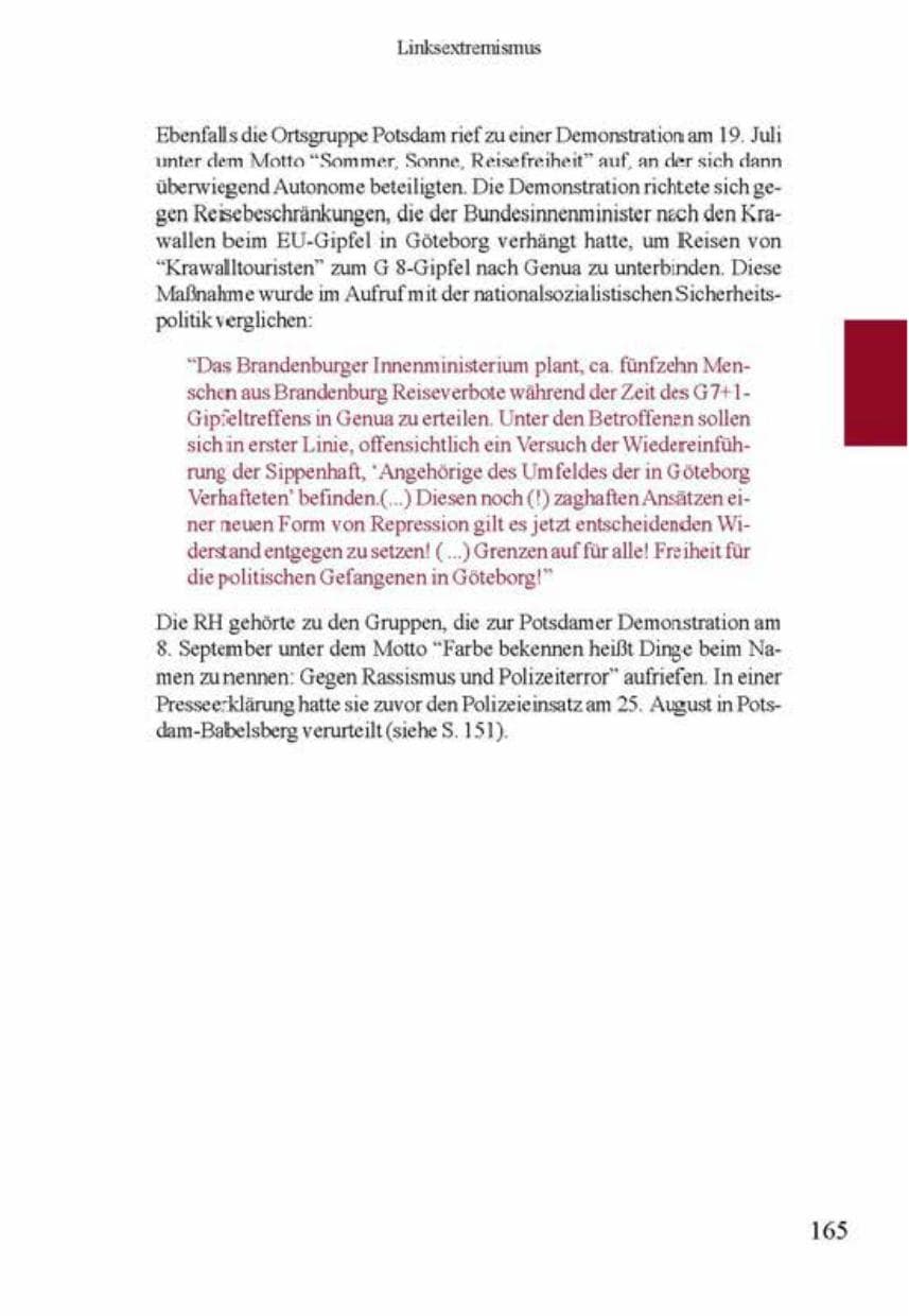 Seite 169 des Verfassungsschutzbericht 2001 Brandenburg