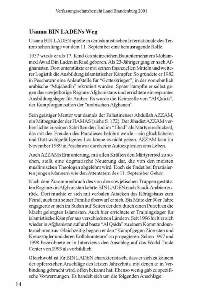 Seite 18 des Verfassungsschutzbericht 2001 Brandenburg