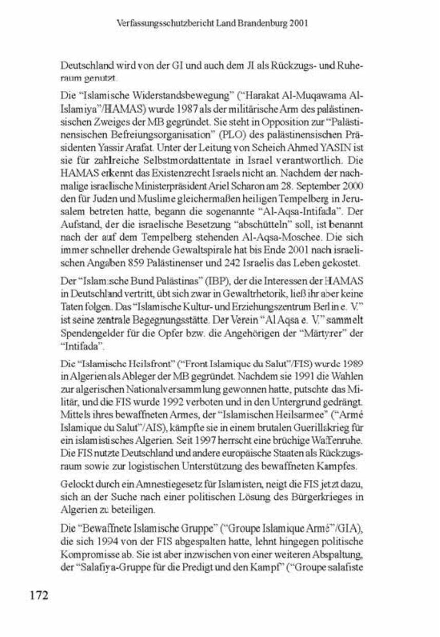 Seite 176 des Verfassungsschutzbericht 2001 Brandenburg