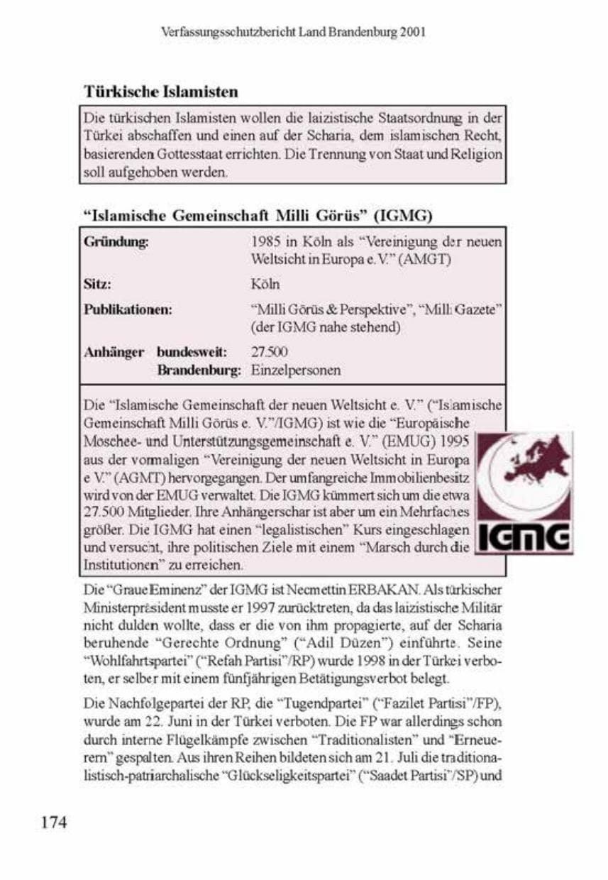 Seite 178 des Verfassungsschutzbericht 2001 Brandenburg