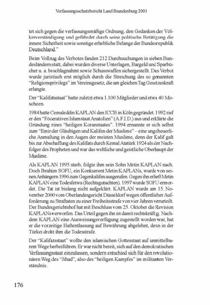 Seite 180 des Verfassungsschutzbericht 2001 Brandenburg