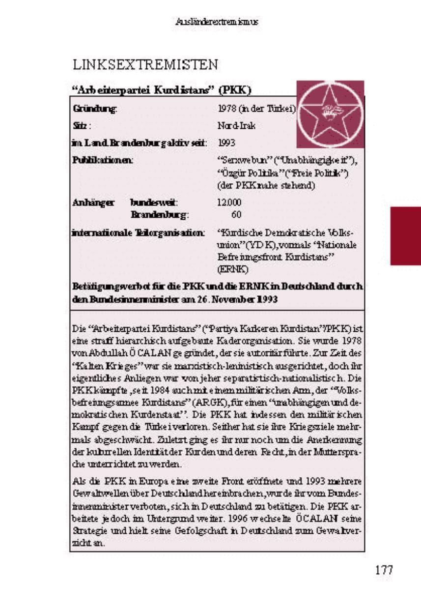 Seite 181 des Verfassungsschutzbericht 2001 Brandenburg