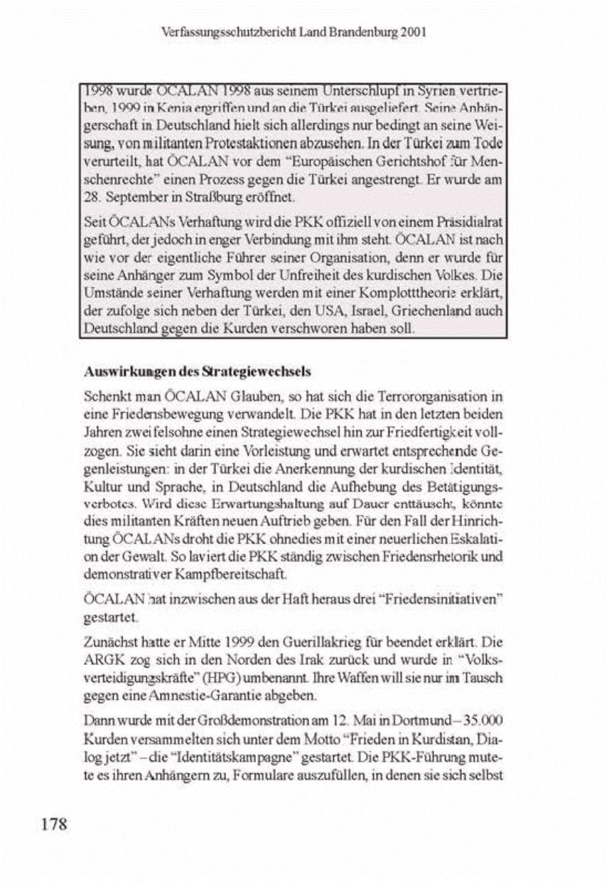 Seite 182 des Verfassungsschutzbericht 2001 Brandenburg