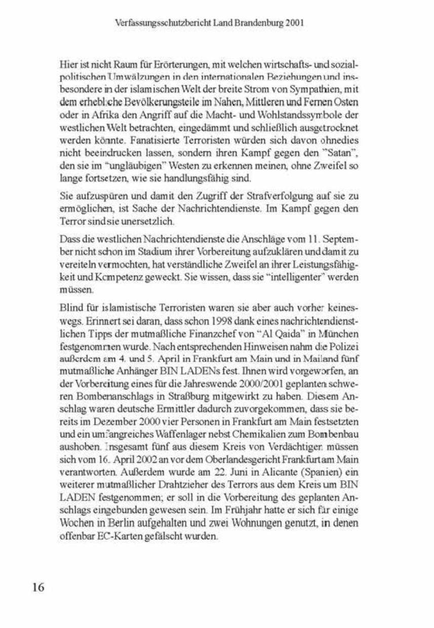 Seite 20 des Verfassungsschutzbericht 2001 Brandenburg