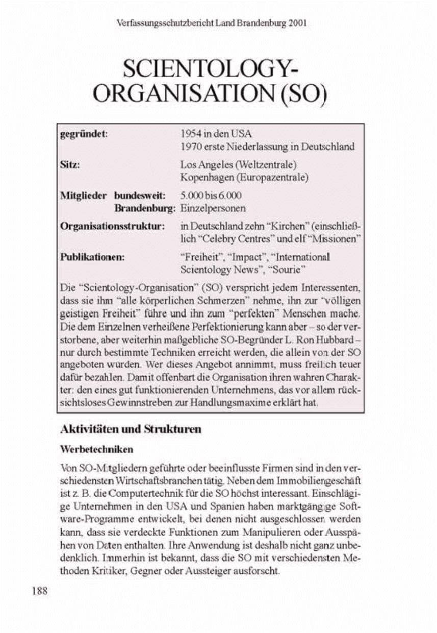 Seite 192 des Verfassungsschutzbericht 2001 Brandenburg