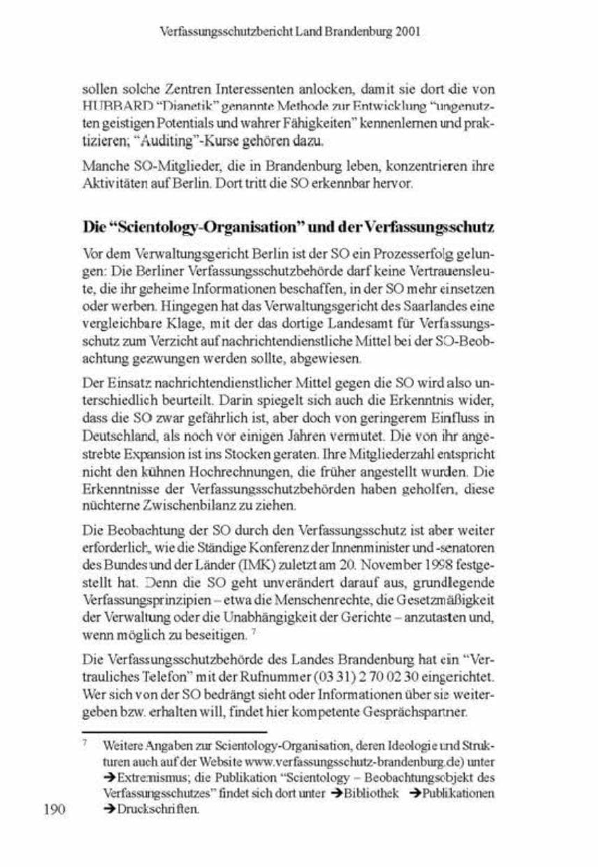 Seite 194 des Verfassungsschutzbericht 2001 Brandenburg
