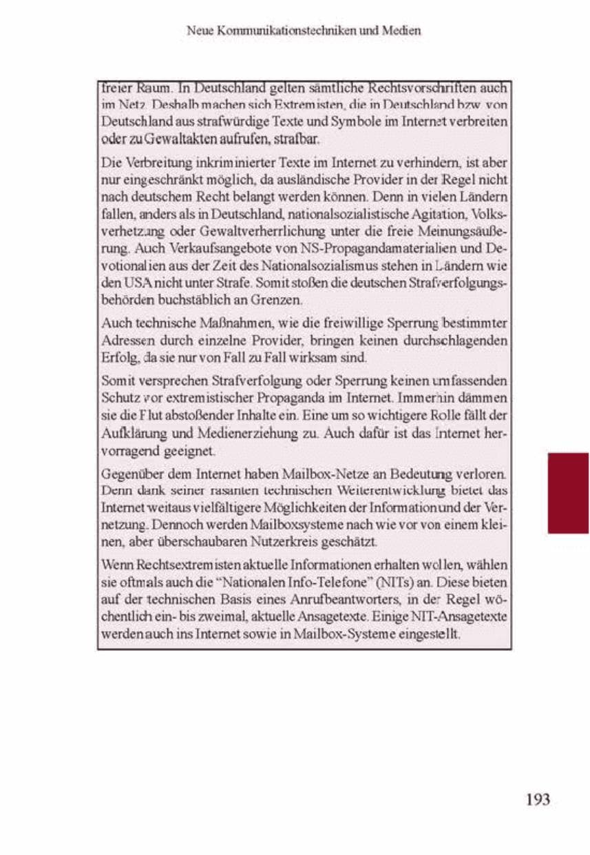 Seite 197 des Verfassungsschutzbericht 2001 Brandenburg