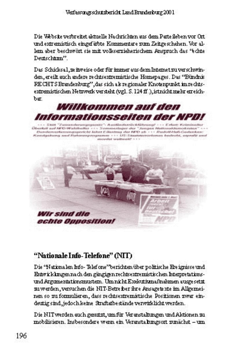 Seite 200 des Verfassungsschutzbericht 2001 Brandenburg
