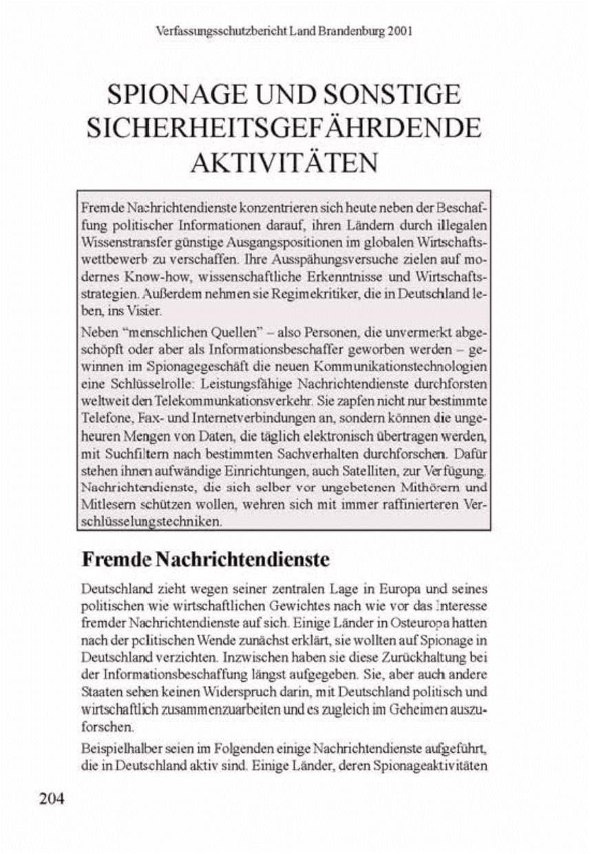 Seite 208 des Verfassungsschutzbericht 2001 Brandenburg