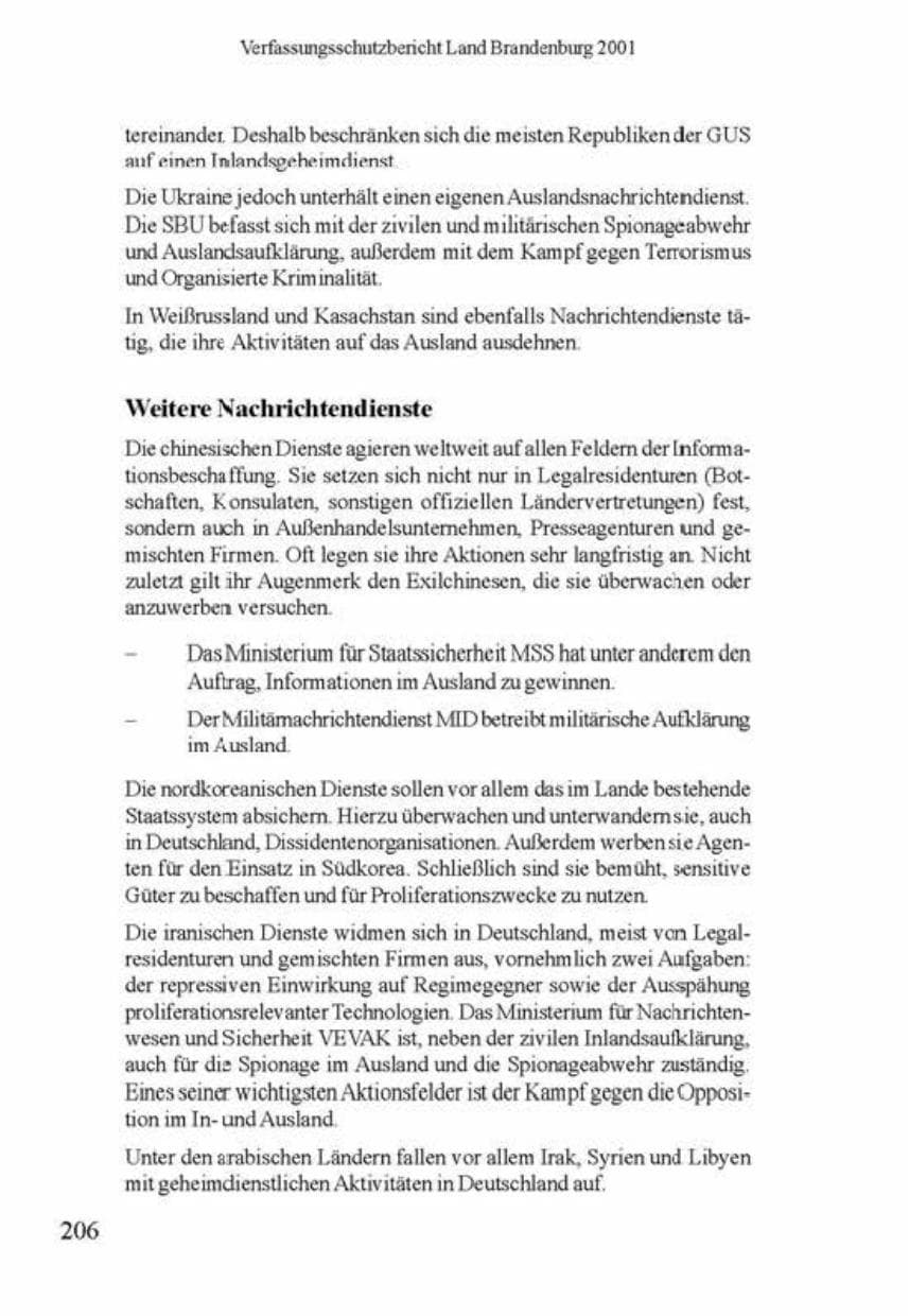 Seite 210 des Verfassungsschutzbericht 2001 Brandenburg