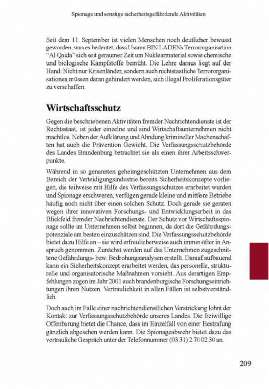 Seite 213 des Verfassungsschutzbericht 2001 Brandenburg