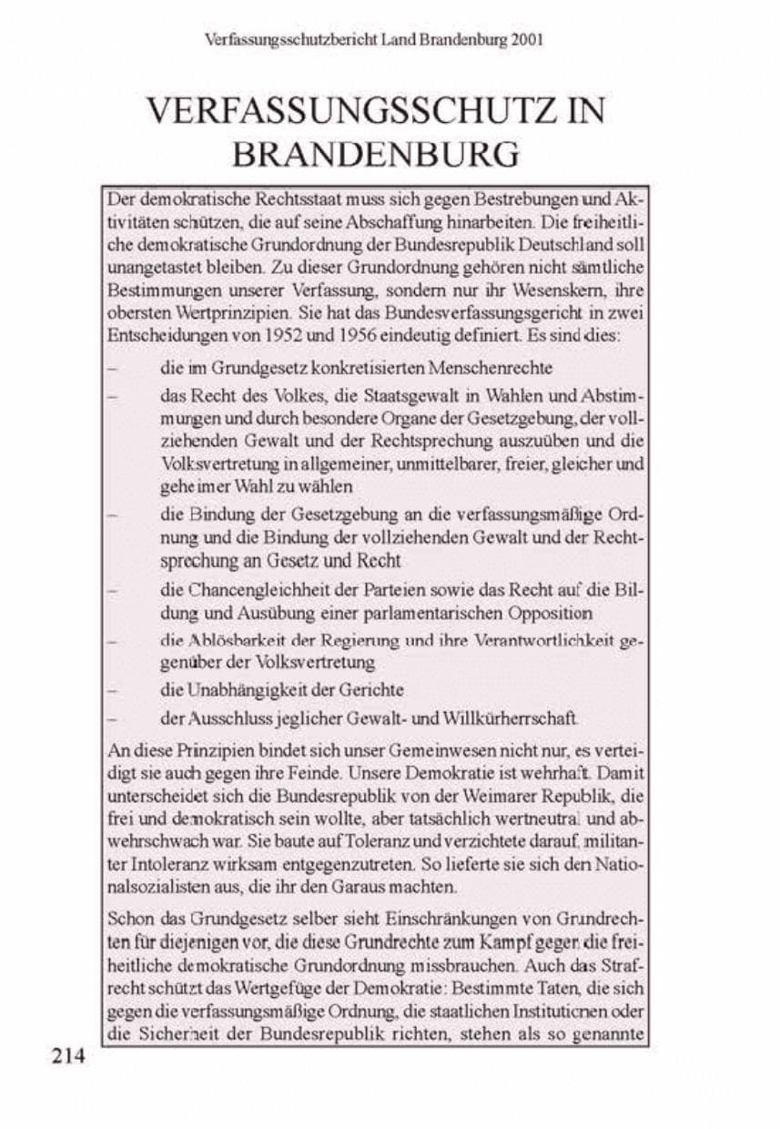 Seite 218 des Verfassungsschutzbericht 2001 Brandenburg