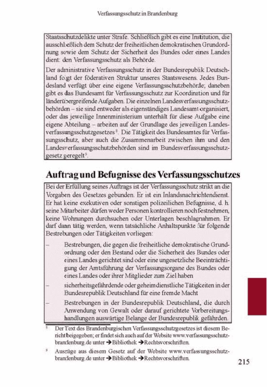Seite 219 des Verfassungsschutzbericht 2001 Brandenburg