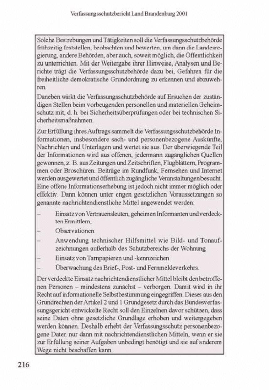 Seite 220 des Verfassungsschutzbericht 2001 Brandenburg