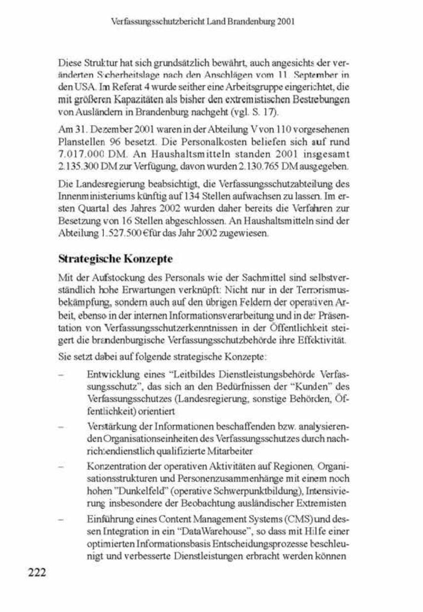 Seite 226 des Verfassungsschutzbericht 2001 Brandenburg