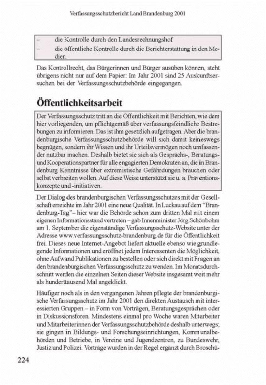 Seite 228 des Verfassungsschutzbericht 2001 Brandenburg