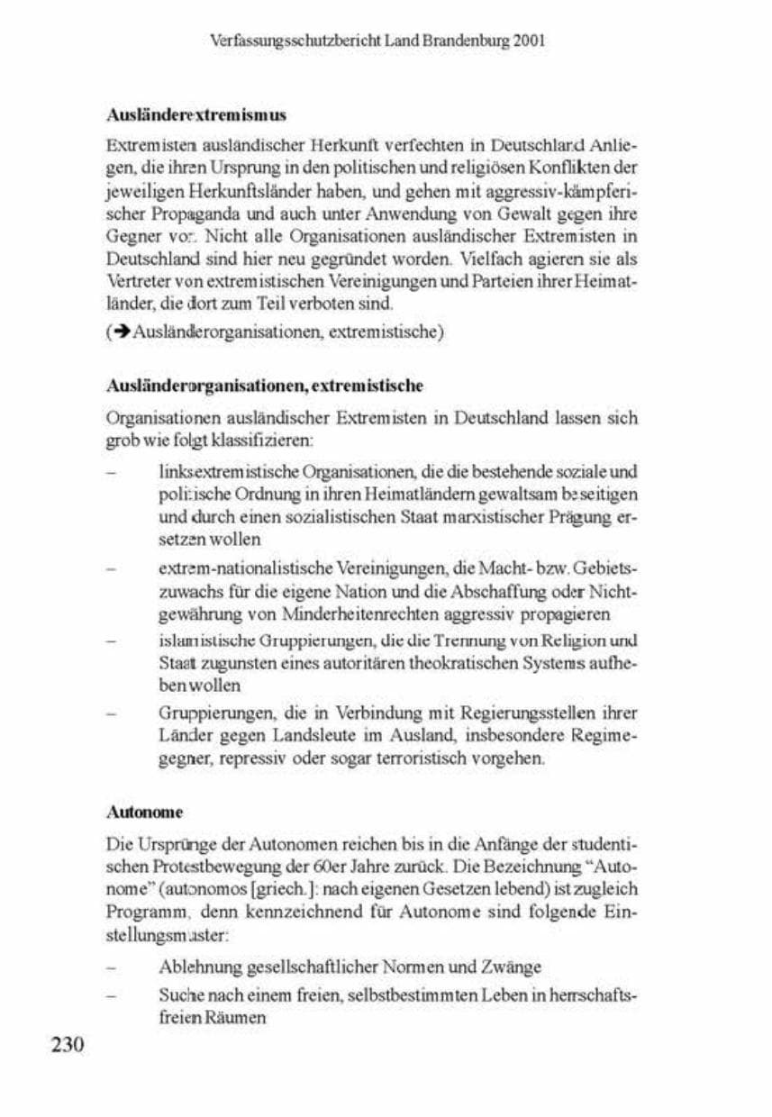 Seite 234 des Verfassungsschutzbericht 2001 Brandenburg