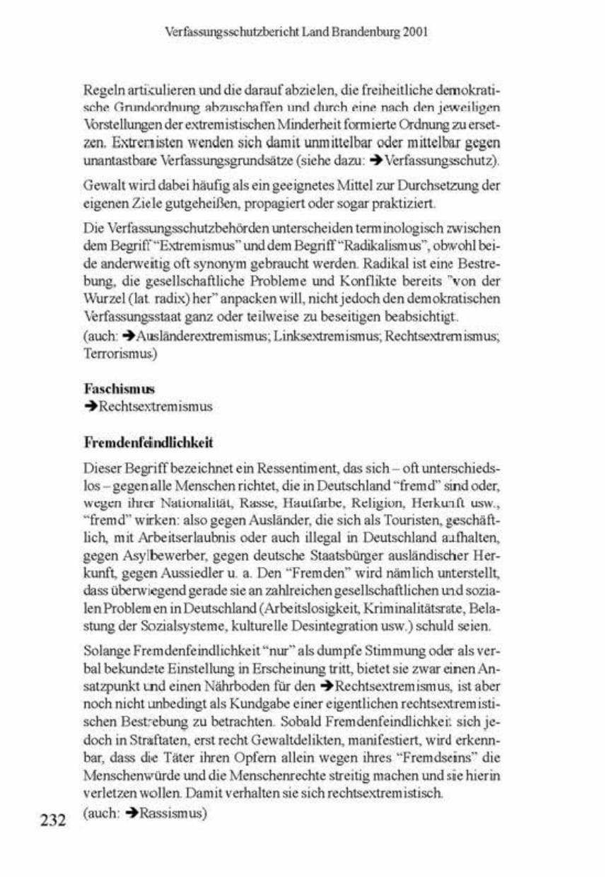 Seite 236 des Verfassungsschutzbericht 2001 Brandenburg