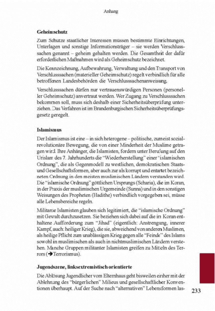 Seite 237 des Verfassungsschutzbericht 2001 Brandenburg