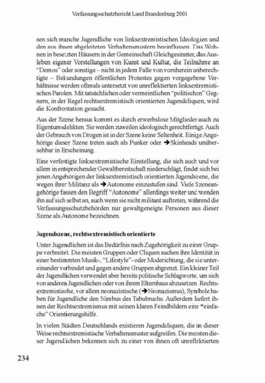 Seite 238 des Verfassungsschutzbericht 2001 Brandenburg